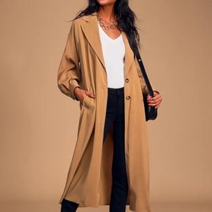 NWT lulus New regime tan belted trench coat size small